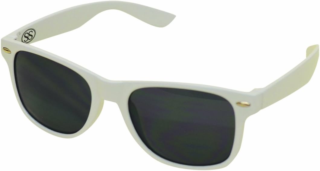 Wayfarer Style Sunglasses - 80's Classic Retro Style - White Frame Black Lens
