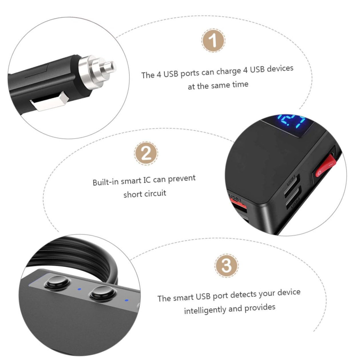 LALAFINA Caricatore Auto con USB e Accendisigari Adattatore per Dispositivi GPS e Dvr Sicurezza Avanzata con e Protezione Sovraccarico Compatibile con La Maggior Parte Dei Veicoli
