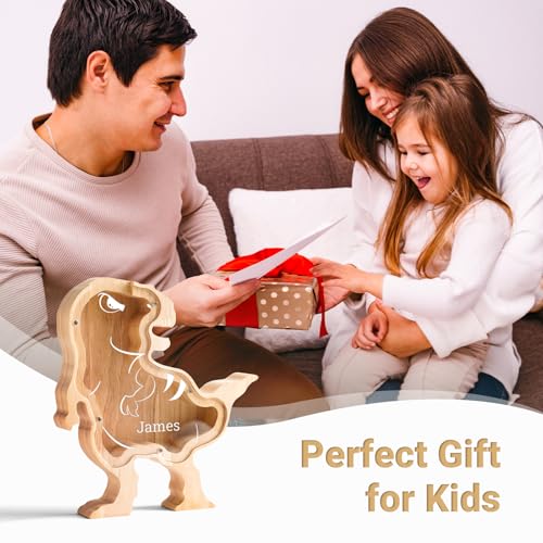 Image of Wooden Dinosaur Piggy Coin Banks for Kids Name
