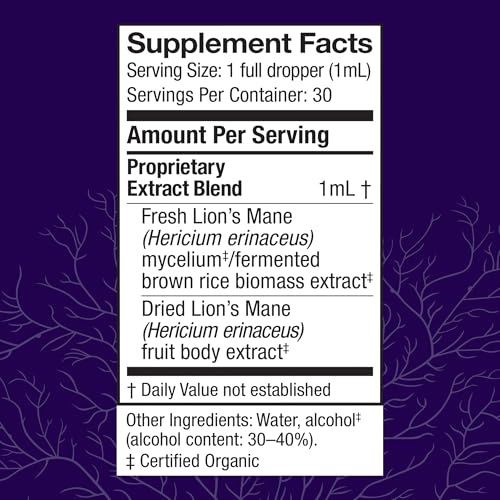 Host Defense Mushrooms Lion's Mane Extract - Lion's Mane Liquid Supplement for Brain Health - Mushroom Support for Focus & Memory Function - Immune & Nervous System Support - 1 fl oz (30 Servings)* - Image 3