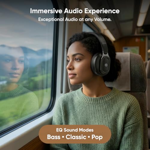 Image of pTron Studio Urban V2, 40dB ANC Wireless Over-Ear Headphones, 65Hrs Playtime, Dual-device Pairing, 40mm Bass Drivers, TruTalk AI-ENC Calls, Custom EQ, 3.5mm Aux, Bluetooth v6.0, Type C Charging (Onyx)