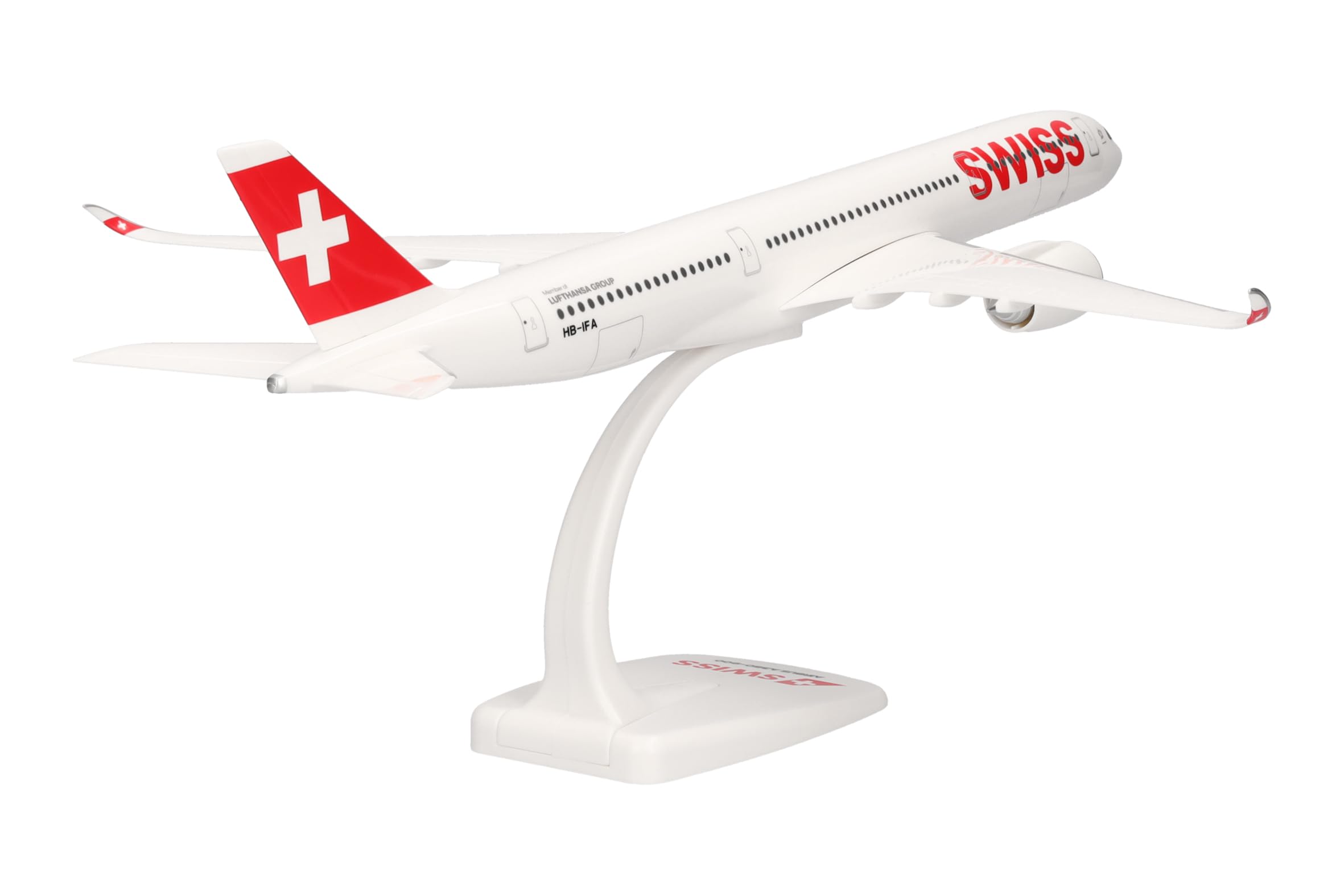Herpa Snap-Fit Modellflugzeug Swiss International Air Lines Airbus A350-900, Miniatur im Maßstab 1:200, Sammlerstück, Modell mit Standfuß, Kunststoff