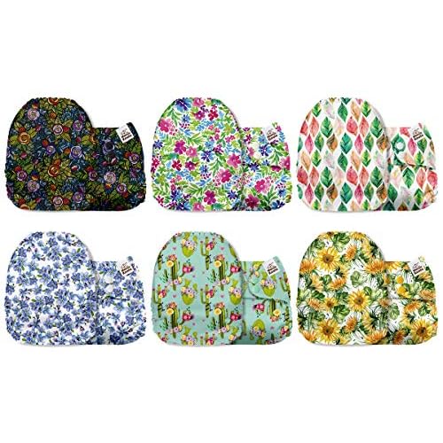 Mama Koala 3.0 Cloth Diapers for Babies with AWJ Lining, 6 Pack with 12 5-Layer Bboo(No Microfiber) Cloth Diaper Inserts - Reusable and Washable Pocket Diapers(12-My Warm Heart)