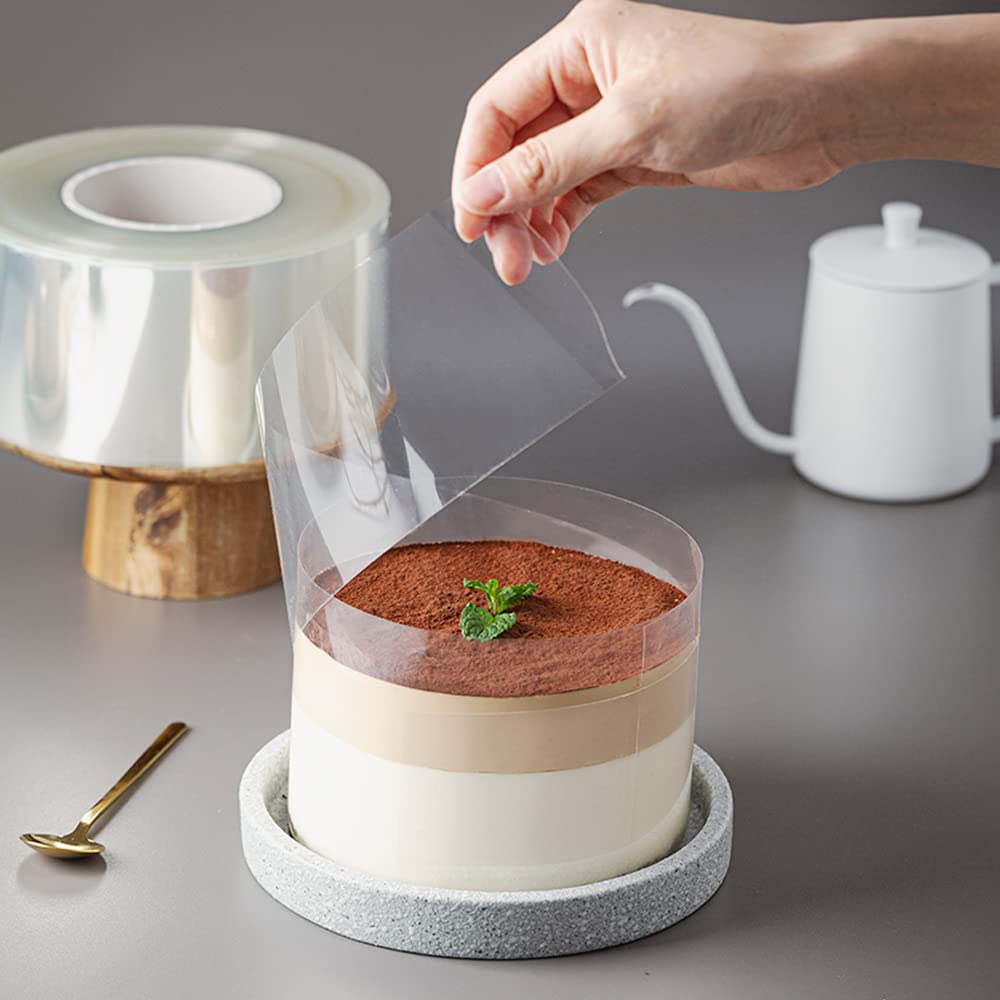 Set Pellicola Per Torte In PP Alimentare - 2 Rotoli Da 8 E 15 Cm + 6 Raschietti Per Crema + Etichette - Perfetto Per Decorare Dolci, Mousse E Cioccolato - 2