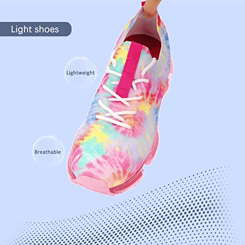 Lucky Step Women Air Cushion Fashion Sneakers Breathable Casual Comfortable Lightweight Walking Shoes (Pink Tie Die,8B(M) Us) #TOP4