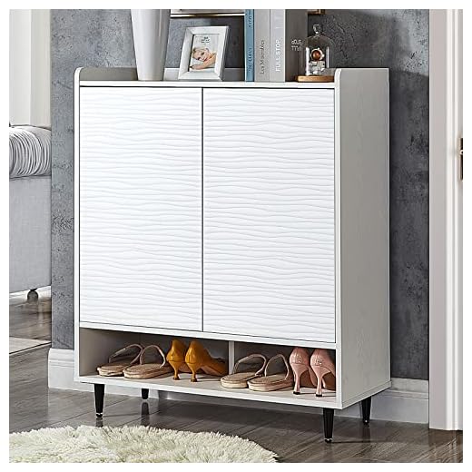 OLD CAPTAIN Shoes Cabinet,5-Tier Modern Entryway Organizer Cabinet with Door,Deodorisation and Automatic Lighting (White-611)