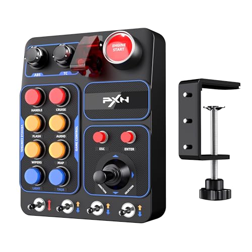PXN CB1 Button Box, ETS2 Buttons Box, PC Steuerbox für Renn-, Lkw-, Flug- und Landwirtschafts-Simulationsspiele | 19 Sim-Tasten & Schalter, Einstellbare RGB-Beleuchtung, Montageklemme