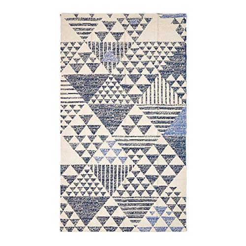 HOMESCAPES Geometric Printed Rug 'Delphi' Navy Blue & White 100% Cotton Rug, 90 x 150 cm, 90 x 150 cm (Rectangular) - Image 2