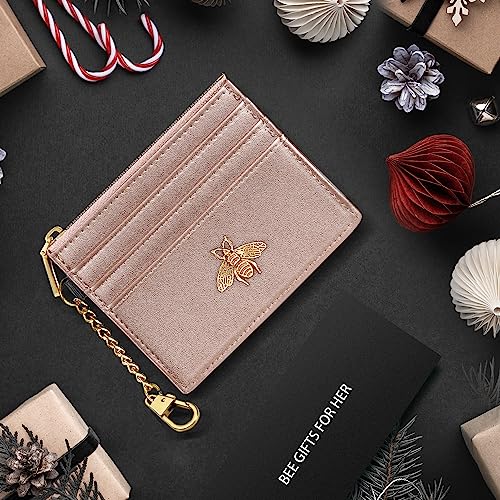 Image of SEAVILIA Card Holder Keychain Wallet for Women with ID Window RFID Coin Purse Bee Gifts Slim Minimalist Small Wallet