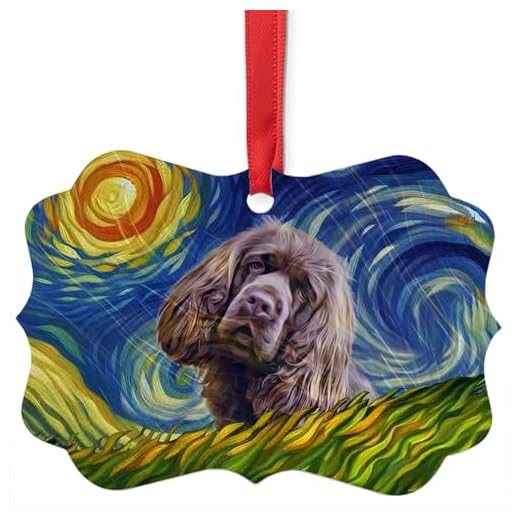 Whimsical Night Sky Golden Chestnut Sussex Spaniel Christmas Ornament 2026 Benelux Aluminum - Impressionist Pet Portrait Memorial Keepsake Gifts for Sussex Spaniel Dog Lovers
