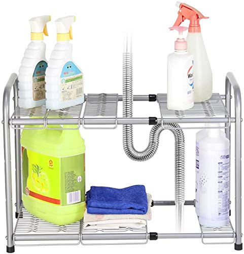 Étagère De Rangement Sous évier, Organisateur De Cuisine à 2 Niveaux Rangement Sous Evier Coulissant Organiseur Pour Cuisine Armoire Salle De Bain Acier Au Carbone Noir