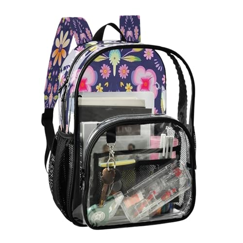 Cute Flower Pattern Clear Backpack - Stadium Approved Large 15.7-inch Waterproof Transparent Bag for Sports, Concerts, Work, Travel#2222