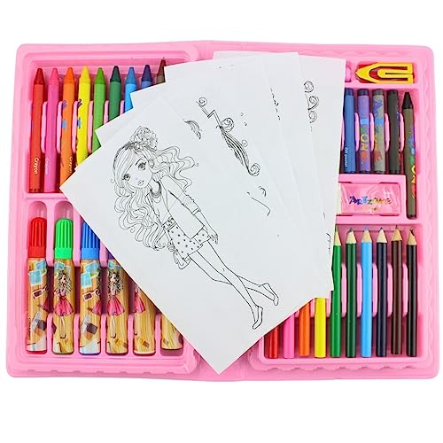 Estojo De Pintura Com 48 Peças Para Meninas Kit Escolar Rosa 48 Peças Estojo Maleta Pintura Desenhar