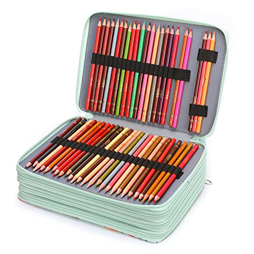 Image of Vomgomfom 200 Slots Pencil Case 4-Layer PU Leather, Handle, Green