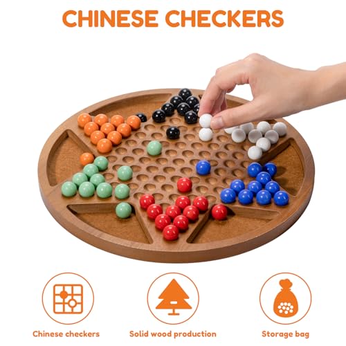 Juego de Damas Chinas de Madera 12 Pulgadas con 60 Canicas miniatura 3