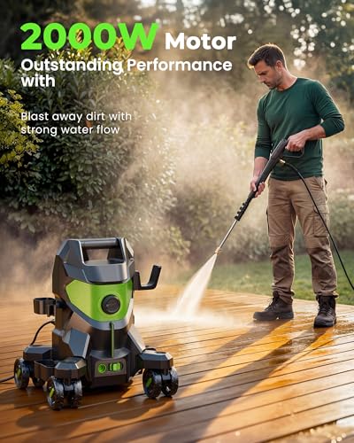 Image of Pressure Washer, Power Washer for Car Wash, Driveway Cleaning | High Pressure Washer with Foam Cannon, 4 Lockable Wheels & 4 Quick Connect Nozzles for deck, concrete,fence Wash