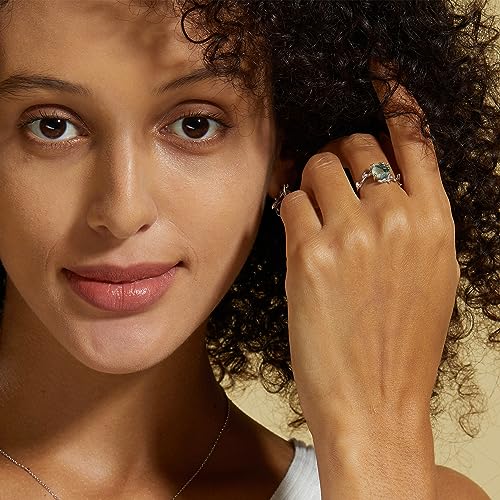 WES Ring for Women, Natural Moss Agate 925 Sterling Silver Birthstone Rings For Women Green Gems Engagement Wedding Jewelry Gift, Mothers Day Christmas Gifts4