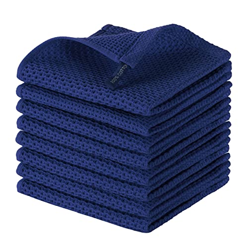Image of 100% Cotton Kitchen Dish Cloths, 8-Pack Waffle Weave Ultra Soft Absorbent Dish Towels Washcloths Quick Drying Dish Rags, 12x12 Inches, Navy Blue