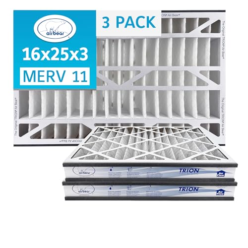 16x25x3 Air Filter MERV 11 (3-Pack) TRION Air Bear Pleated HVAC Air Filter Replacement (Actual Size: 15.75 x 24.25 x 3.0625 Inches)