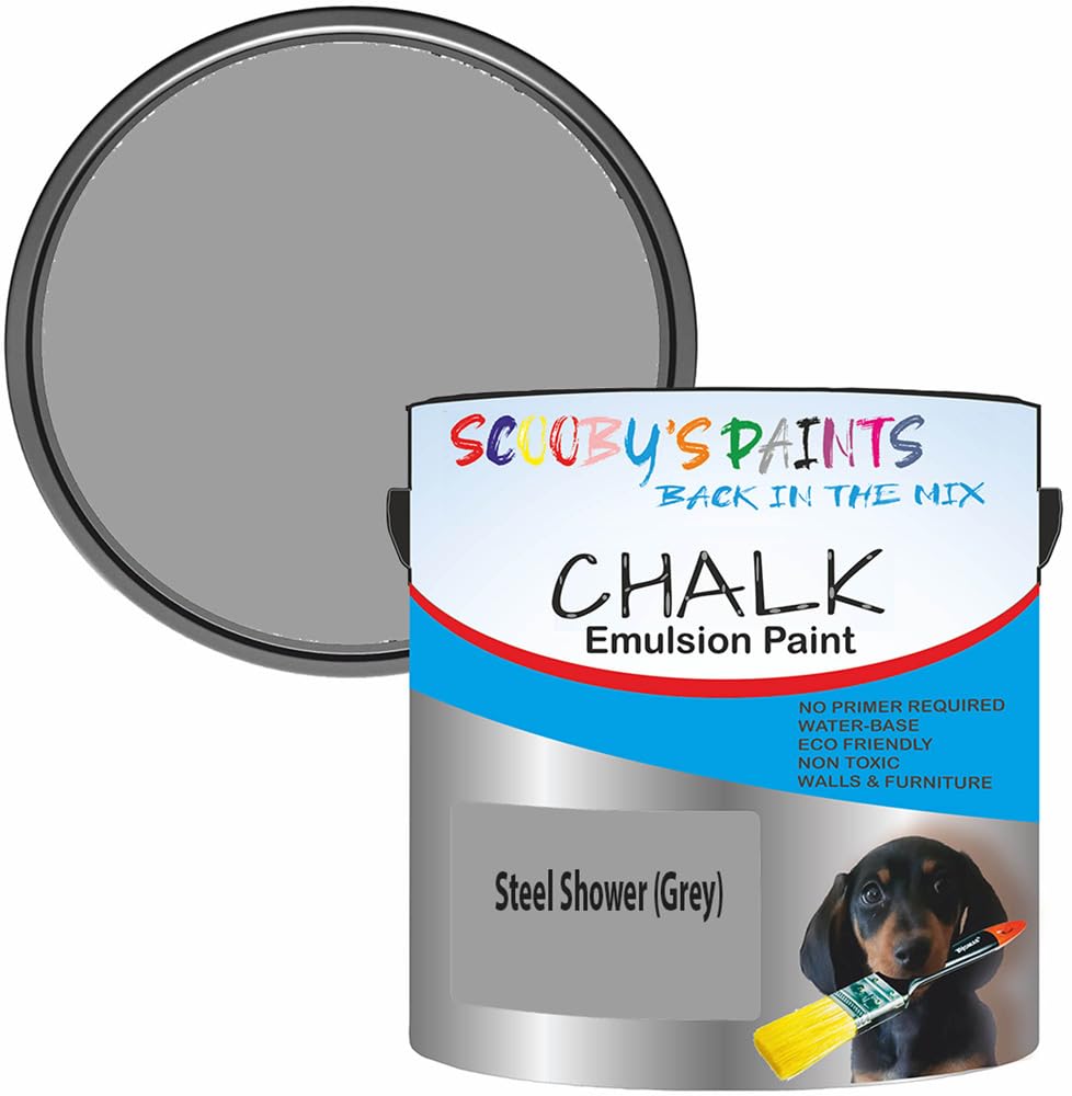 Scooby's Paints Chalk Emulsion Paint, Water-Based, No Primer Required, 250ml, For Walls and Furniture (Steel Shower (Grey))