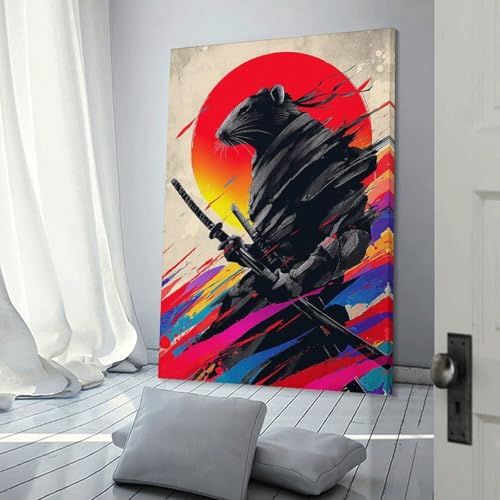 Toile murale samurai rat pour decoration chambre garçon et espace gaming