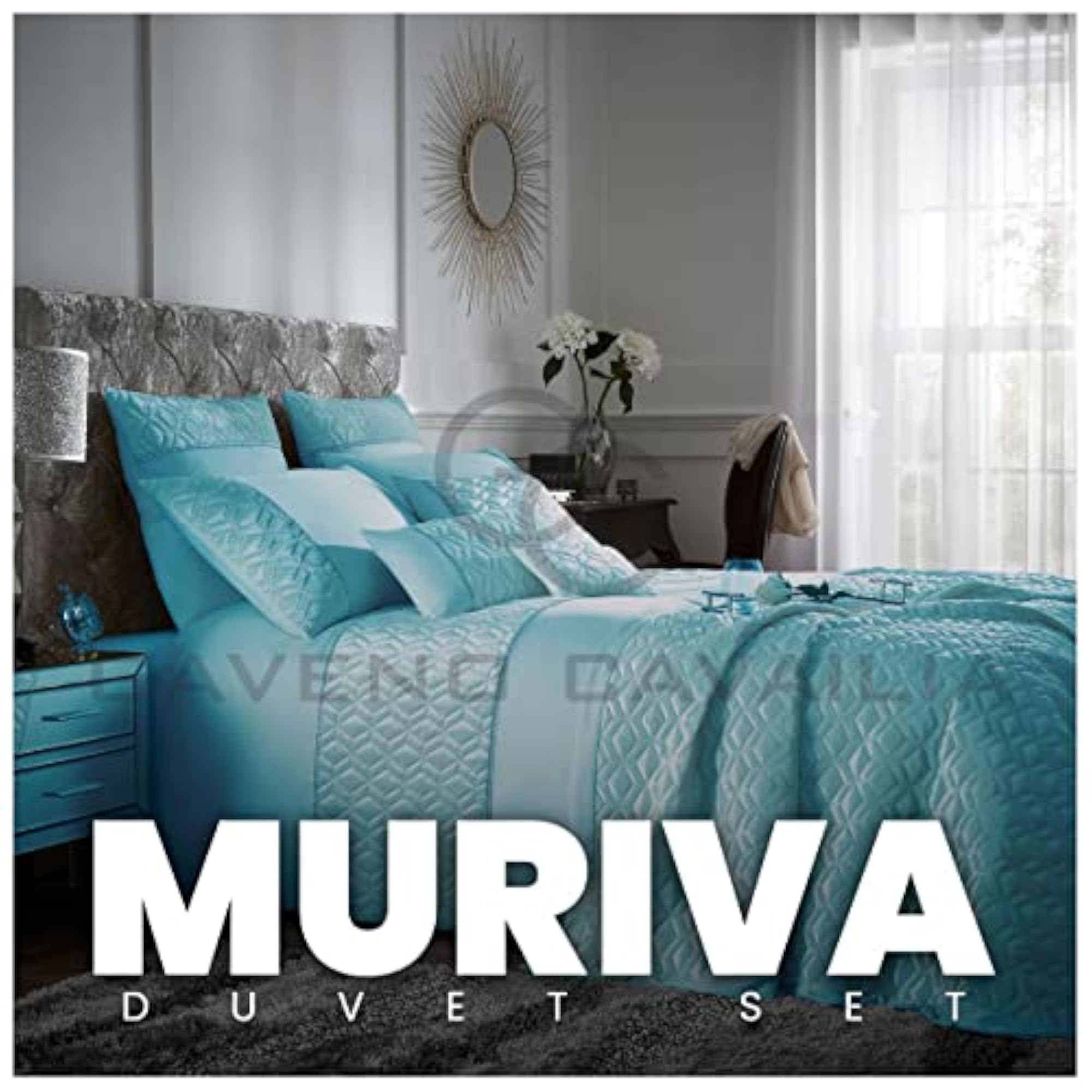 Luxury Duck Egg Geometric Duvet Cover Set, Easy Care
