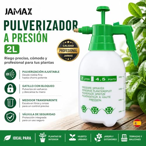 Miniatura 2 de Pulverizador De Agua 2l Para Plantas Jamax Botella Pulverizadora Presión Manual, Ideal Para Jabón Potásico, Herbicida Y Cuidado De Jardín Spray Ajustable, Pulverizador A Presion 2 Litros