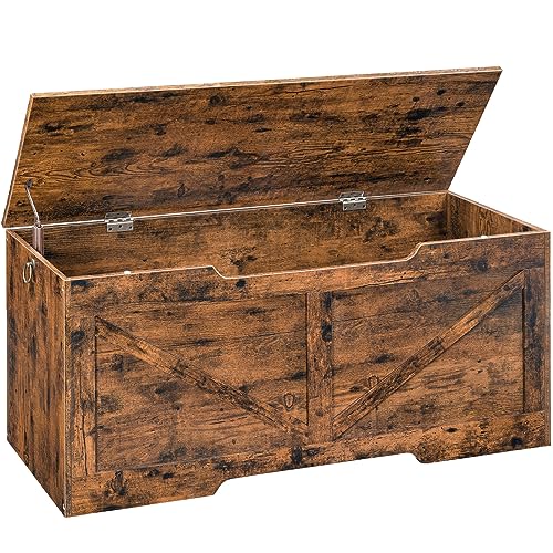HOOBRO Storage Bench, 43.3” Retro Wooden Storage Chest with U-Shaped Cut-Out Pull, Safety Hinge, Supports 220 lb and Easy Assembly for Toy Box Organizer (Rustic Brown) BF772CW01G1 by HOOBRO - Used condition - US$113.99