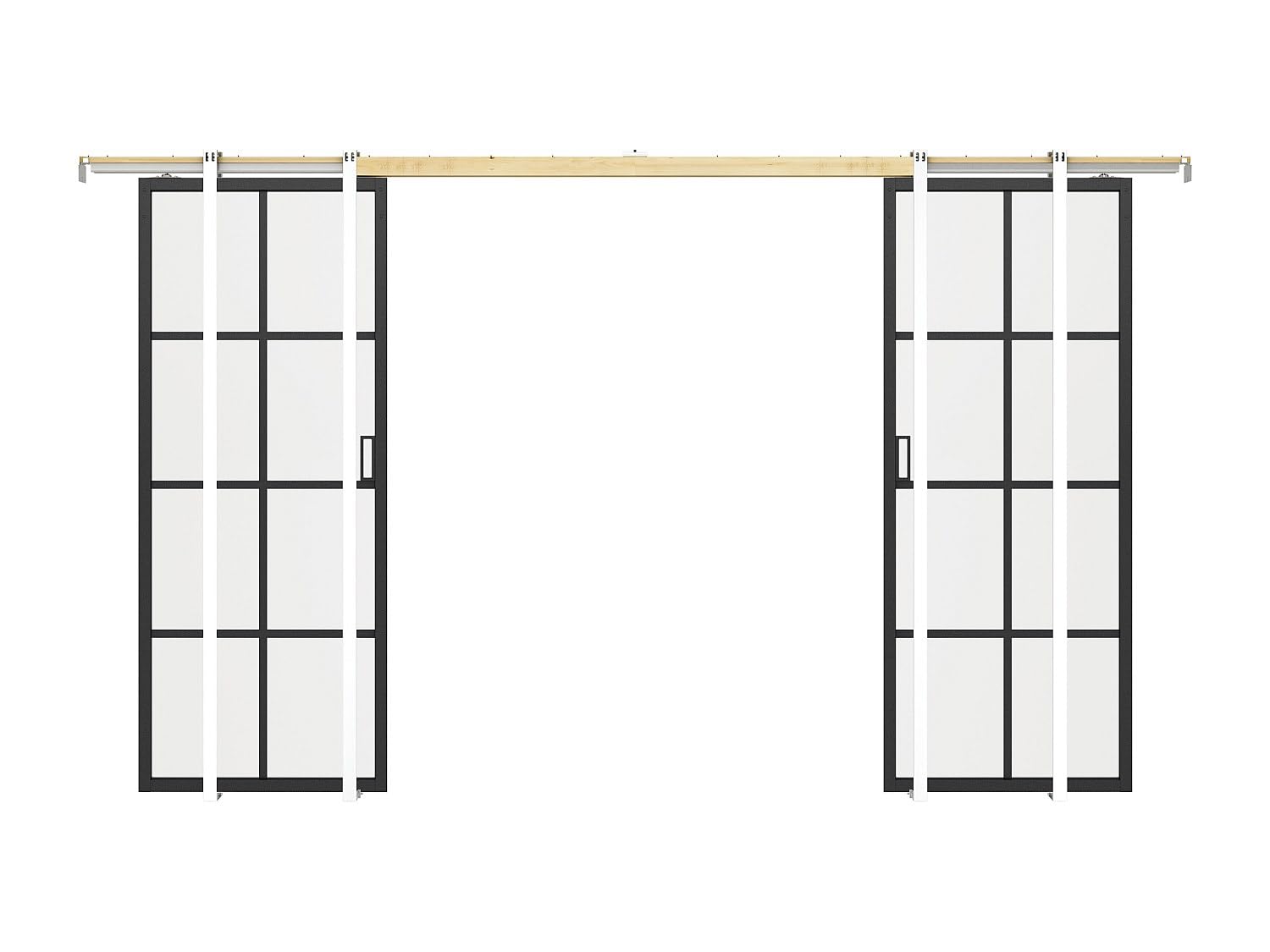 Vente-unique - Puerta corredera doble con sistema de empotrado en aluminio y vidrio templado - 2 x H205 x L83 cm - WILDEN II