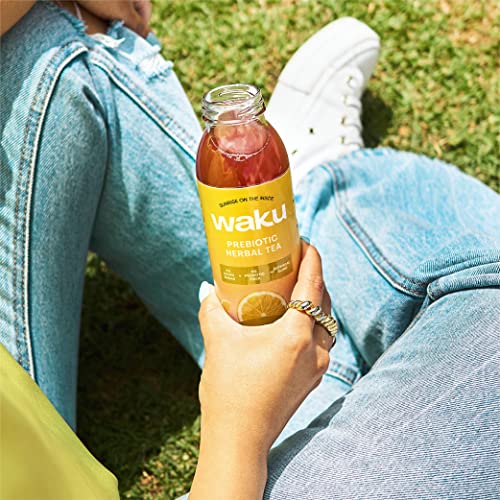 Waku Prebiotic Herbal Iced Tea | Keto, Zero Sugar, Caffeine Free, Real Brewed | Lemon | Anti Inflammatory Tea, Gut Healthy Drinks, 6G Of Prebiotic Fiber | 12 Pack - 10Oz Glass Bottles #TOP5