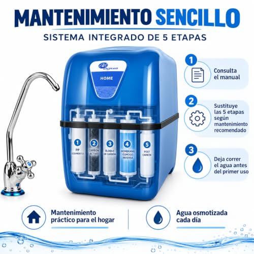 Miniatura 6 de Bbagua Home. Equipo De Osmosis Inversa Compacta De 5 Etapas. Fácil Instalación Bajo Encimera Y Cambio De Filtros. Bajo Rechazo. Agua Saludable De Mineralización Débil.