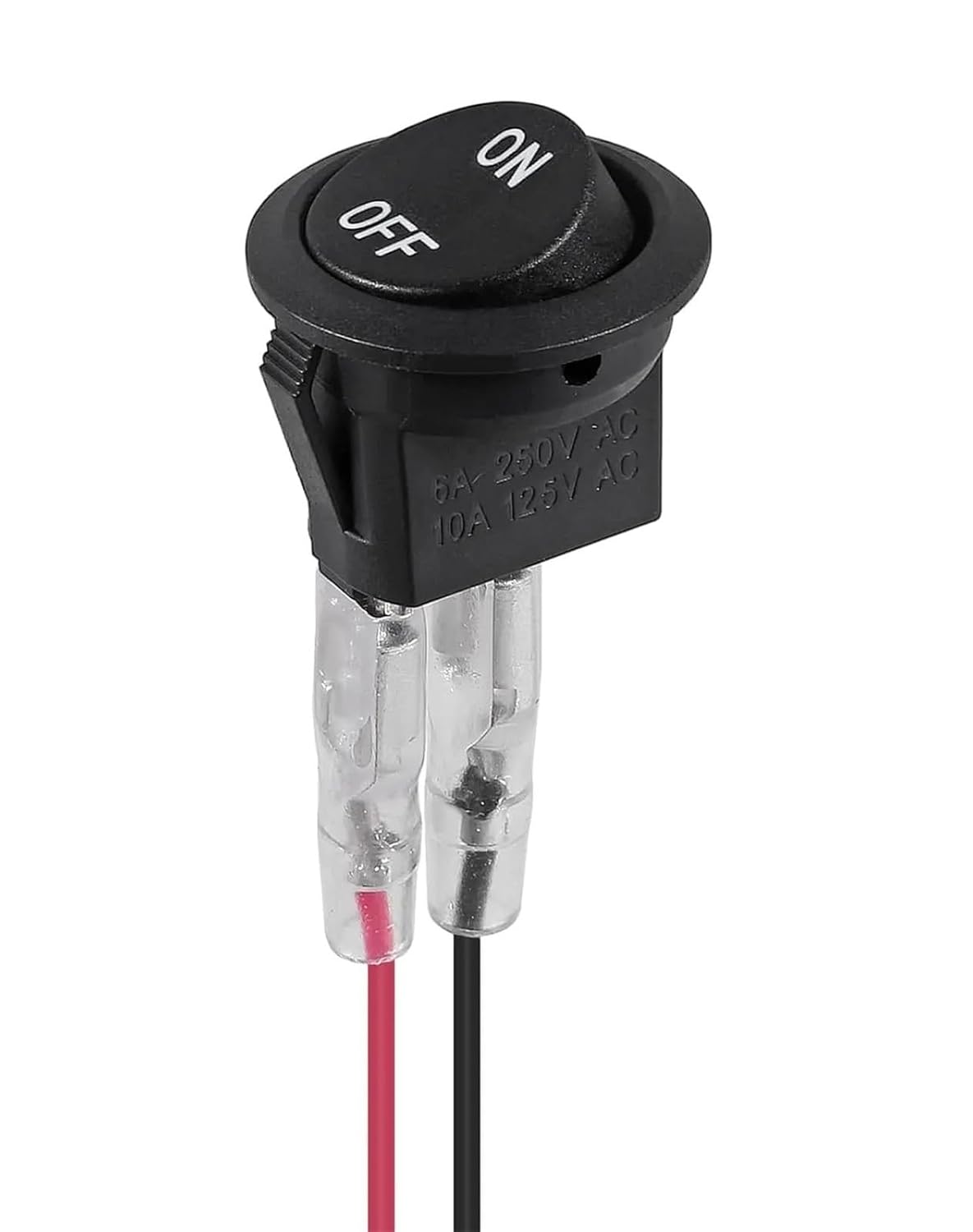 10PCS Round-Square Rocker Switch ON/Off Latching Toggle Switch SPST 2Pin with Pre-Wired 6A/250V 10A/125V AC for Car Automotive