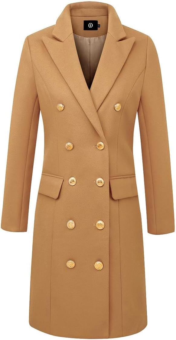 Abrigos de Lana de otoño Invierno para Mujer Gabardina Midi de Doble Botonadura de Peacoat