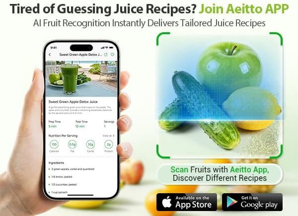 Miniatura 3 de Exprimidor de prensa en frío, boca ancha extra grande de 5.8 pulgadas, máquinas exprimidor lento Aeitto de alto rendimiento de jugo, apto para