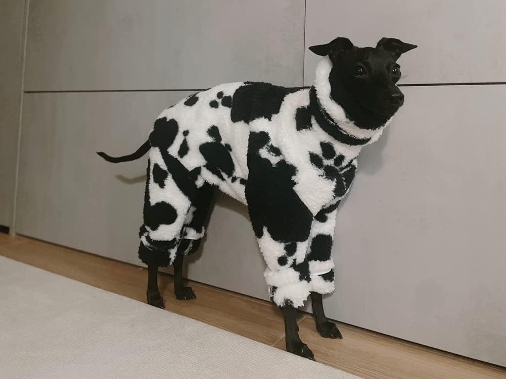 Greyhound Clothes - Dog Winter Warm Fleece Turtleneck Jumpsuit Four-Leg Rompers Long Sleeve Sweatshirt Outdoor Coat for Italian Greyhound Whippet Deerhound Bedlington Terrier (S,Black)