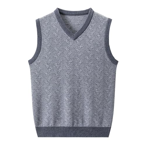 Men’S Vintage V-Neck Printed Sweater Vest with Contrast Hem Sleeveless Knit Pullover2