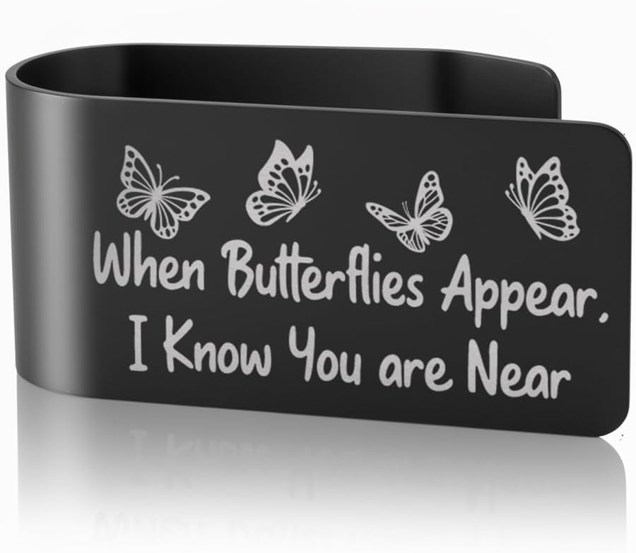 When Butterflies Appear I Know You are Neaar Black Visor Clip for Cars, Memorial Gifts for Loss of Daughter, Bereavement Gifts for Loss of Mother, Car Charm Butterfly Sympathy Present