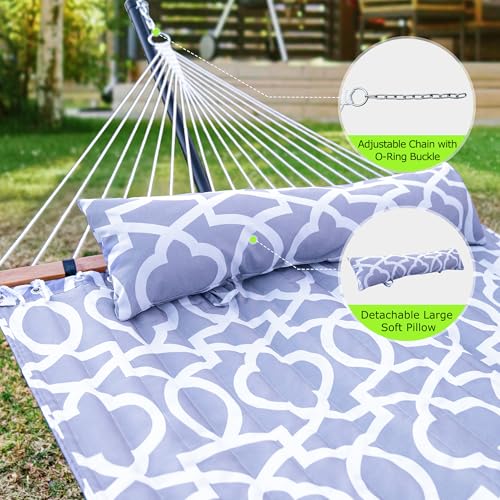 ANAGOO Double Hammock with Stand, Heavy Duty Outdoor Hammock for Two, 500 LBS Capacity, Stable Steel Frame with Balance Strap, Easy Tool-Free Assembly for Patio, Garden, Backyard & Beach,White Grey by ANAGOO - Image 4