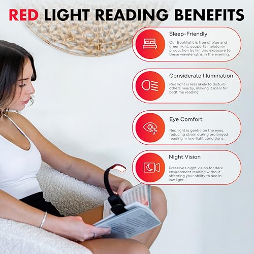 Image of Mito Red Light - Flex Reader - Red Light Book Lights for Reading at Night - Portable, Rechargeable Book Light Clip On with 360 Gooseneck - Reading Lights for Books in Bed