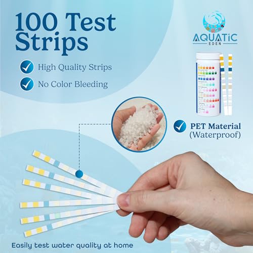 Image of 9-in-1 Aquarium Water Test Kit - 100 Freshwater & Saltwater Test Strips | Fish Tank Kit for pH, Nitrate, Nitrite, Hardness, Chlorine, Iron, Copper, Alkalinity, Carbonate | Quick & Reliable Results
