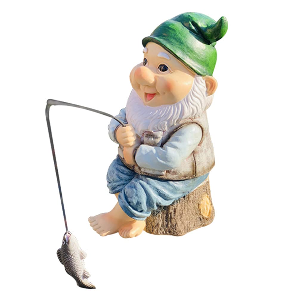 Statua krasnal wędkarski - dekoracja ogrodowa z żywicy, trawnik, patio, podwórko, figurka z wędką
