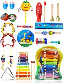 E-SMARTER Kids Musical Instruments 25pcs, 15 Kinds of Colorful Baby Musical Instrument with a Backpack, Musical Toy Instruments for 1+ Year Old, Enlightenment Musical Toys, Xmas Gifts for Kids