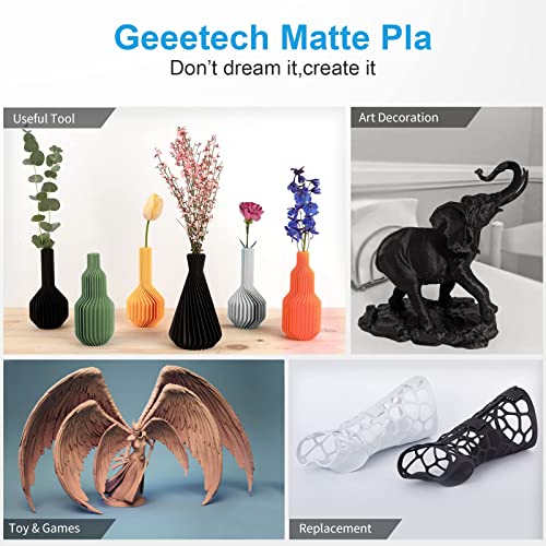 Geeetech Matte PLA Filament, 3D Printer Consumables, 1kg Spool (2.2lbs), Dimensional Accuracy +/- 0.03 mm, Fit for Most FDM Printer, Matte White