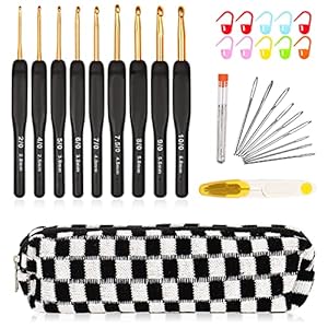 Aeelike 31pcs Crochet Hook Set, Black Gold Crochet Hooks Ergonomic with Grips for Arthritic Hands, Crochet Needles Set with Knitting & Crochet Supplies, Ideal Crochet Gift for Crochet Beginner Lover