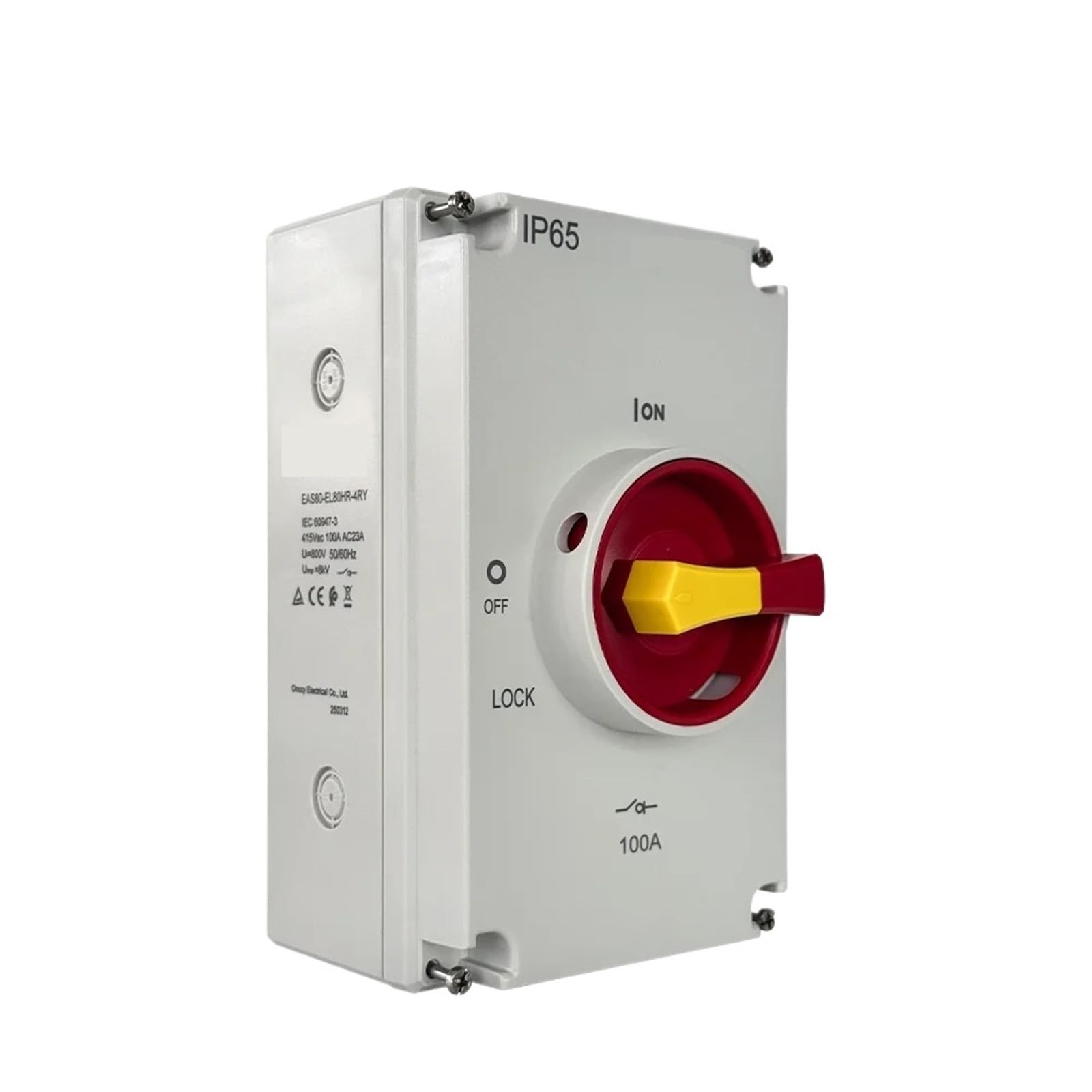 4P AC Isolation Switch Outdoor,Plastic Enclosure Box, 2P 3P Switch disconnector,63A 80A 100A Rotating Handle Lock(2,100A)