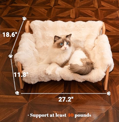 CHEERHOME PETS Elevated Cat Couch Bed for Indoor Cats, Wooden Cat Sofa with Removable Washable Fluffy Cover Raised Kitty Lounge Chair Suitable for Puppy(Cat Sofa Off-White) - Image 6