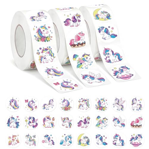 1500PCS Unicorn Stickers Roll 1 Inch Bulk Reward Stickers for Kids Toddlers Girls Incentive Stickers for Classroom Preschool Home Unicorn Birthday Party Favors & Crafts (Unicorn)