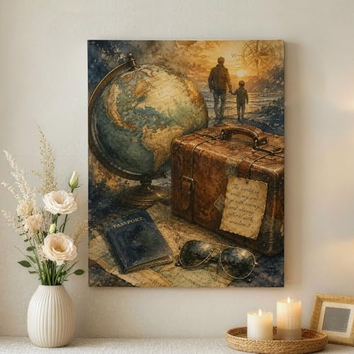 Toile murale vintage voyage globe pour embellir un mur vide decoration aventure