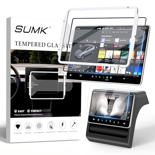 SUMK for Tesla Model Y Juniper & Model 3 Highland Screen Protector Accessories [9H & Anti-scratch] Front & Back Screen Protector for Model Y Performance (2025 2026)/ Model 3 Highland (2024-2026) - Glossy