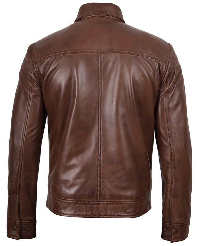 Image of Blingsoul Vintage Real Lambskin Leather Jacket For Mens - Moto Style Classic Shirt Collar Leather Jacket Men
